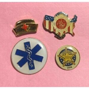 American Heroes 4 Support Pins-Red Cross Nurse, Firefighter,Police & EMT